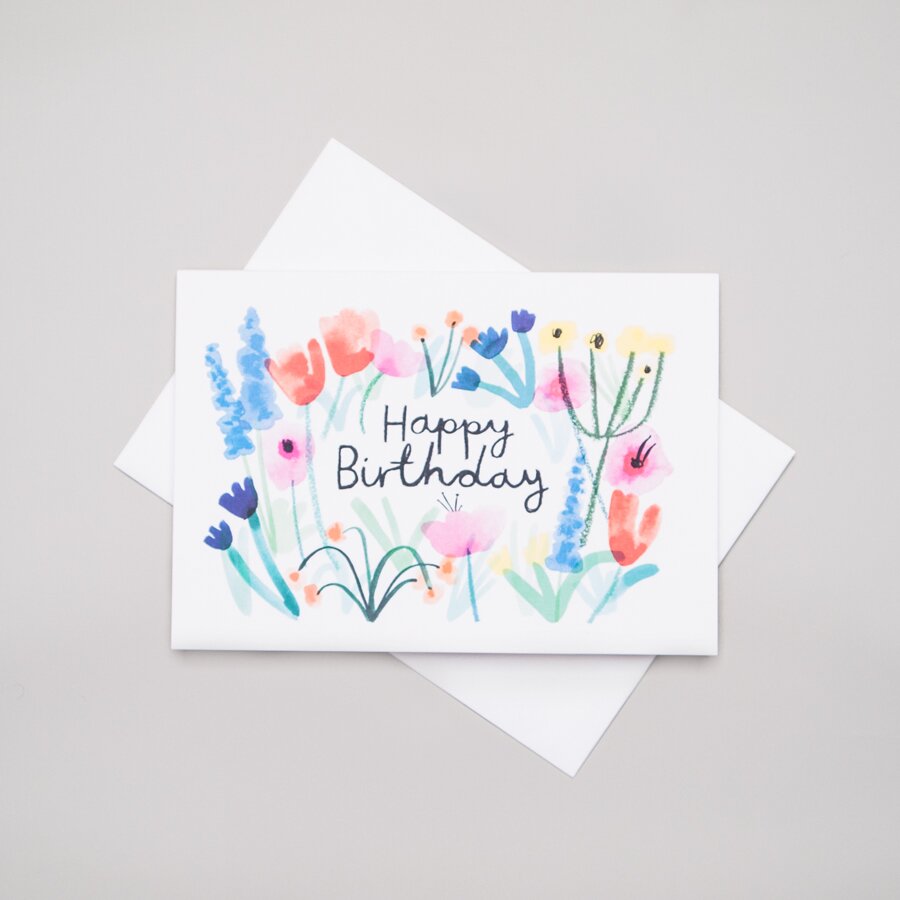 Happy Birthday Floral Card illustrated by Charlotte Trounce for Wrap