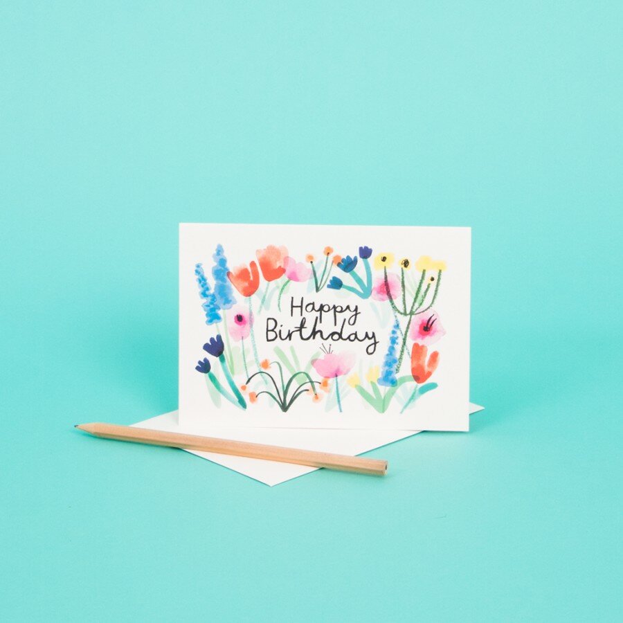 Happy Birthday Floral Card illustrated by Charlotte Trounce for Wrap