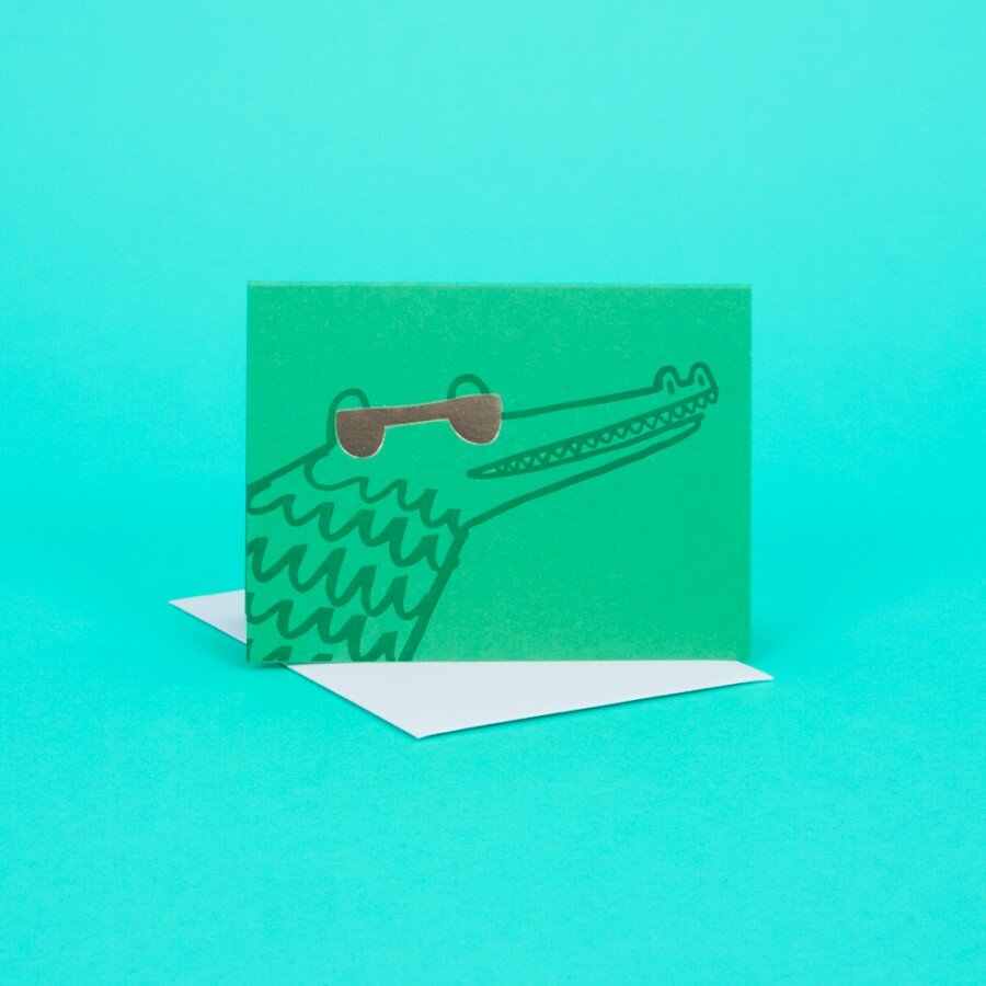 Letterpress gold foil Croc Card illustrated by Alice Bowsher