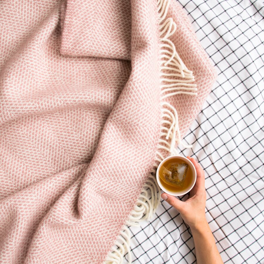 Wrap up warm with our soft dusky pink wool blanket