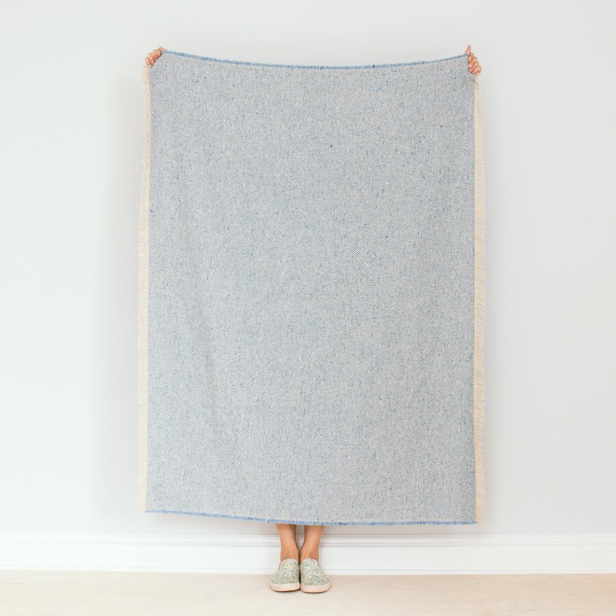 Sky Blue Recycled Wool Blanket | Modern wool blankets and throws